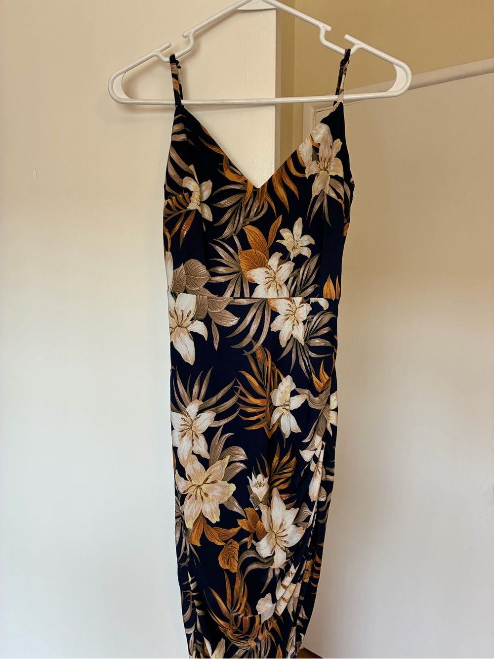 Windsor Navy Asymmetrical Floral Dress with Yellow Print